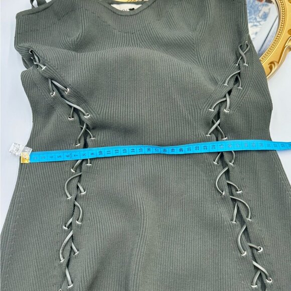 🆕 NICHOLAS 🧿 NWT Palmer Lace Up Ribbed Knit Maxi Dress, Olive Green - Sz M - Picture 15 of 15